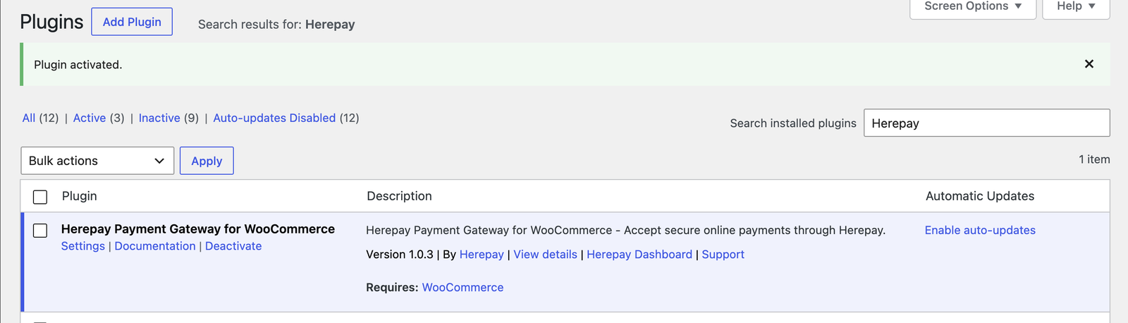 Herepay plugin activated